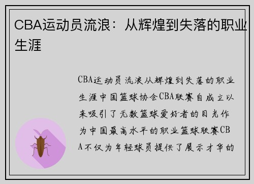 CBA运动员流浪：从辉煌到失落的职业生涯